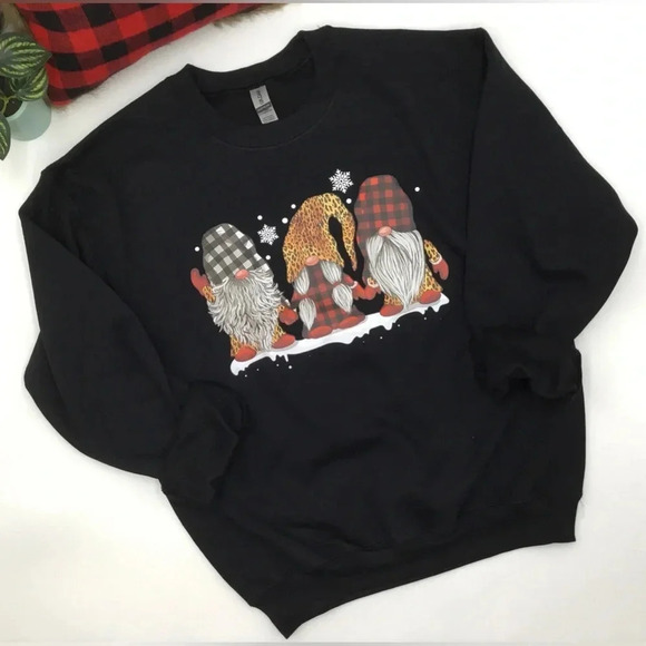 GNOME CHRISTMAS SWEATSHIRT Black Holiday Crewneck NEW! Various Sizes - Picture 1 of 4